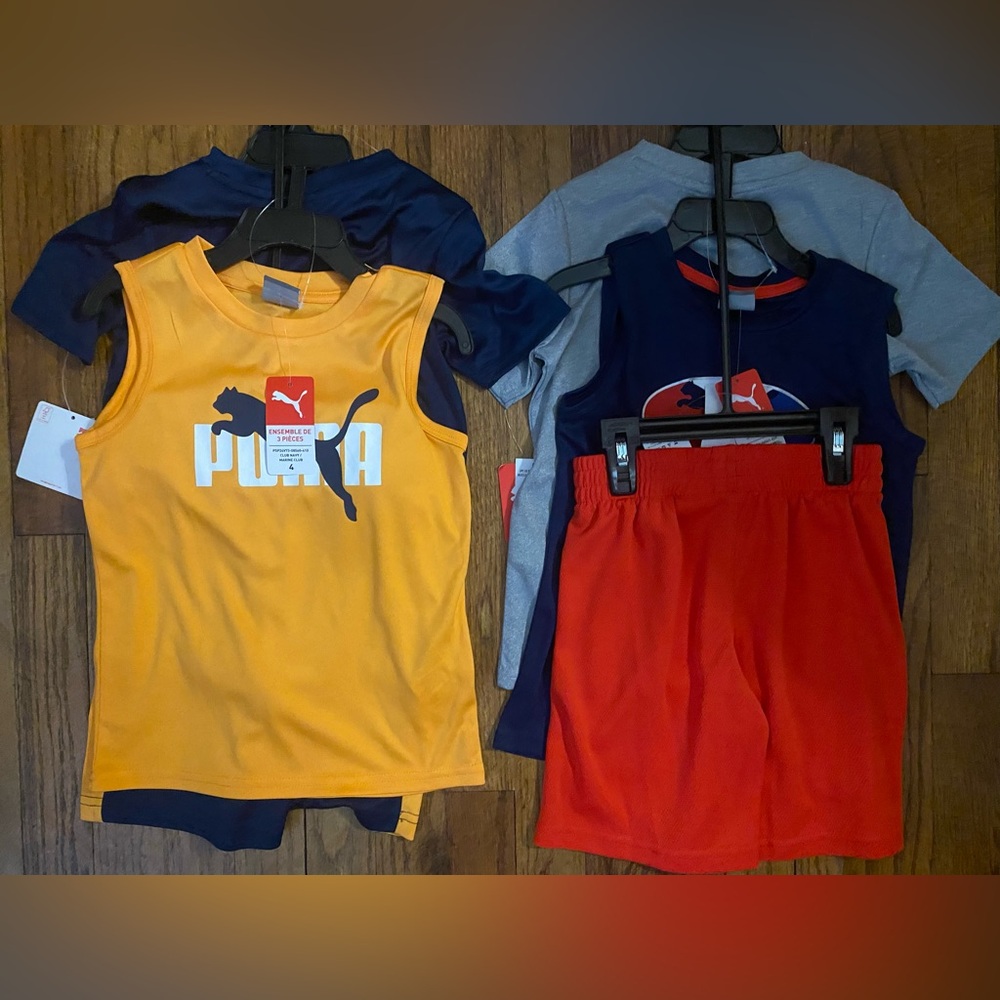 Puma Kids' 2 sets size 4 Yellow Tank Top and Red Shorts plus t-shirt Set-NWT